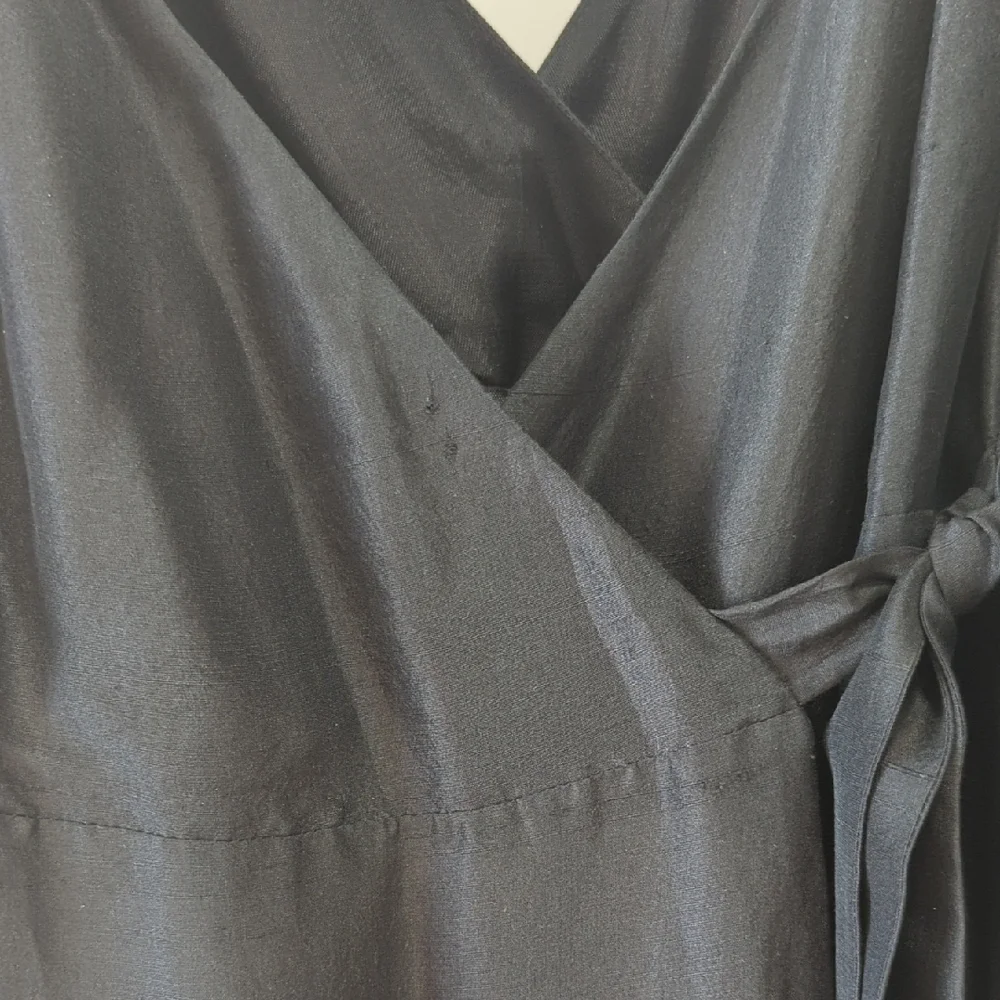 AZEEZA Black Silk Evette Blouson Puff Sleeve Wrap Midi Dress Size XS Bergdorf G